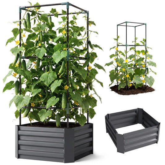 Galvanized Planter Box, Raised Garden Bed with Trellis, Grey Galvanized Planter Boxes Charcaol Grey at Gallery Canada
