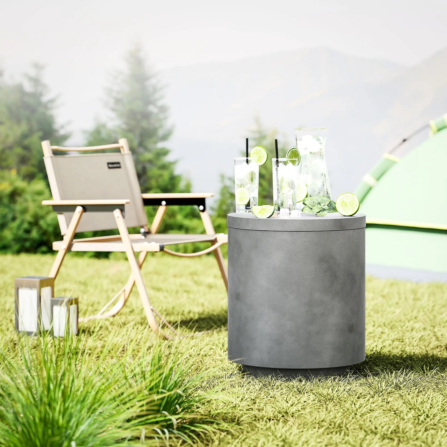 2.6 Gal Outdoor Side Table, 3-In-1 Concrete Cooler with Storage, Light Grey Side Tables at Gallery Canada