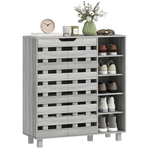 21 Pair Shoe Cabinet, 5-Tier Double Door, Light Grey