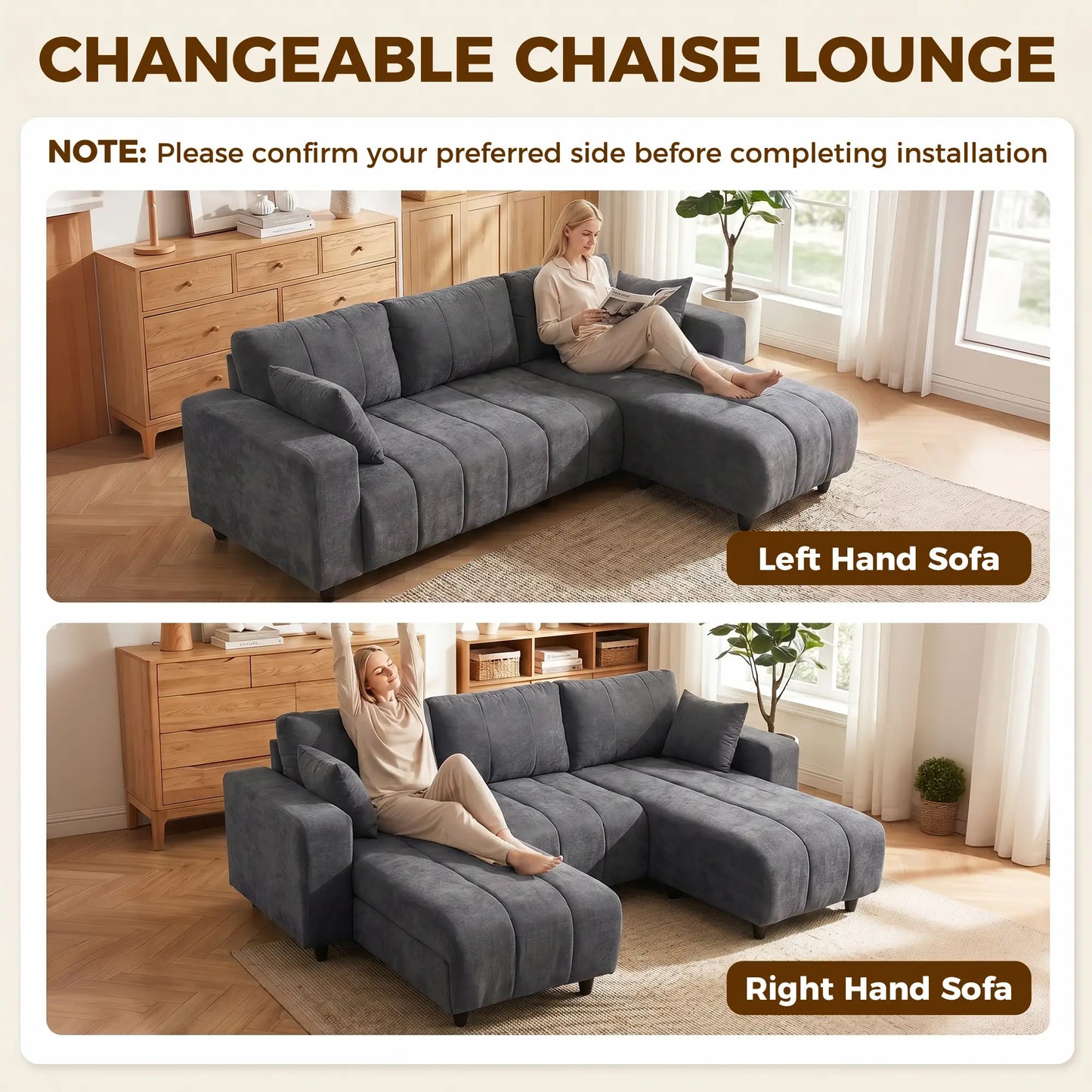 L-Shaped 3-Seater Sectional Sofa With Chaise, Spring Cushion, Grey L Shaped Couchs at Gallery Canada