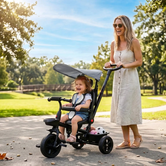 Kids Tricycle, 4 In 1 Trike, Adjustable Seat, Removable Canopy, Grey Tricycles for Kids Grey, Black at Gallery Canada