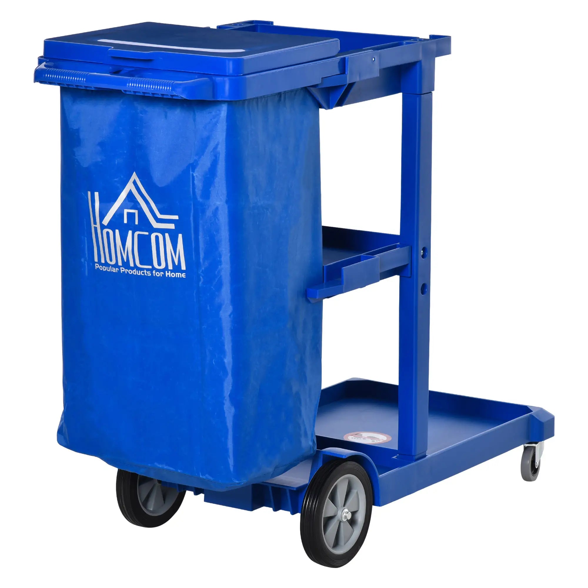 Commercial Janitorial Cart, 3 Tier Shelves, Cleaning Trolley, Rubbish Bag, Mop Mount, Blue Household Supplies at Gallery Canada