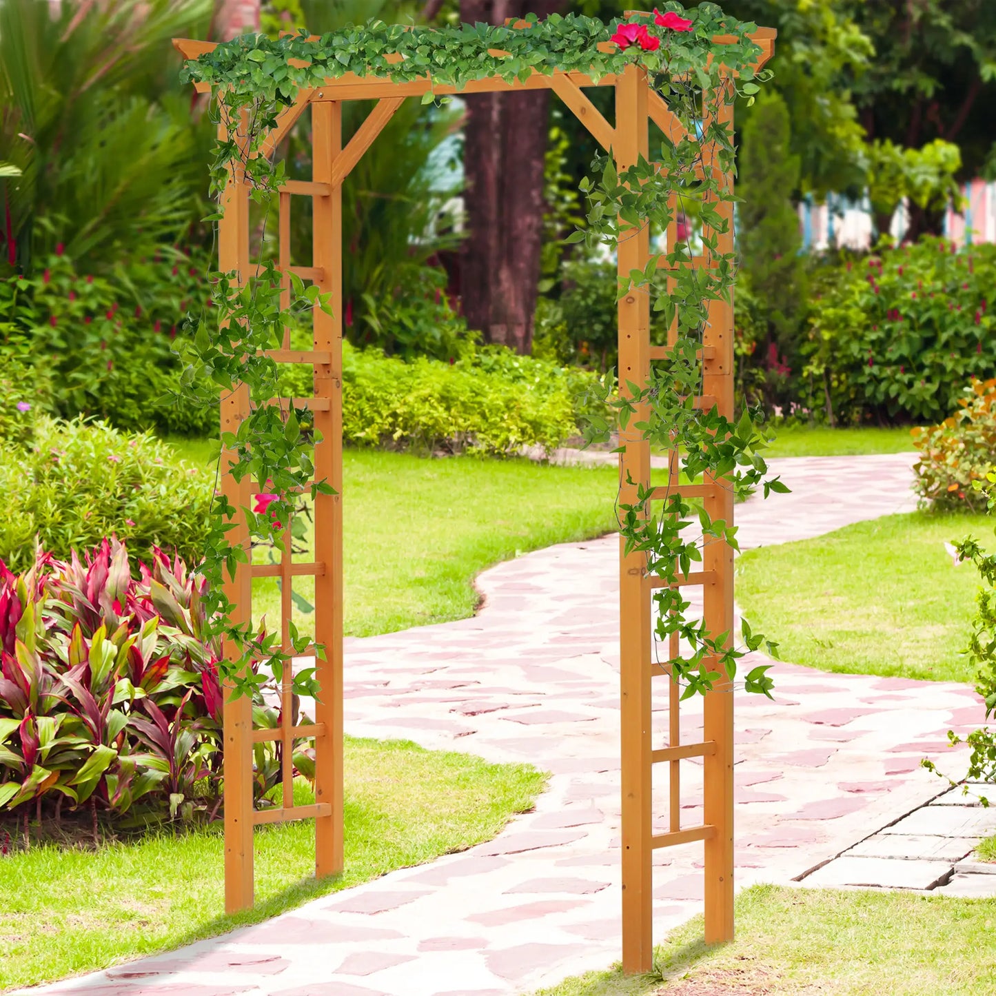 85" Wooden Garden Arbour, Arch Trellis for Climbing Vines, Orange Garden Arches at Gallery Canada