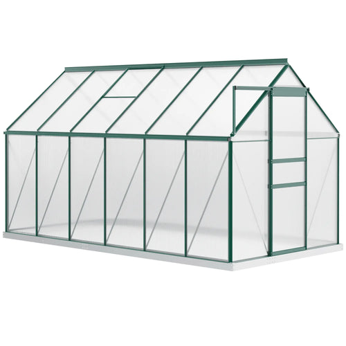 6' x 12' x 6.5' Polycarbonate Greenhouse, Walk-in, Adjustable Roof Vent, Green