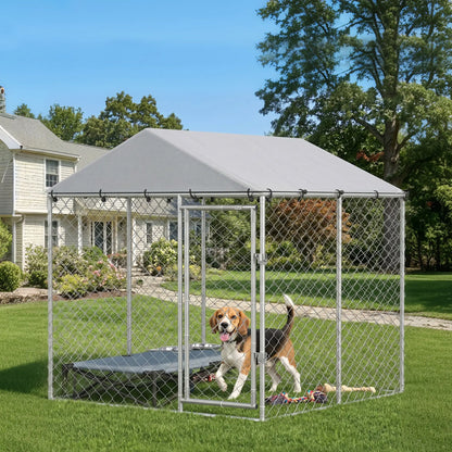 6.6' x 6.6' x 6.6' Outdoor Dog Kennel Heavy Duty Galvanized Steel with UV-resistant Roof, Silver Dog Kennels at Gallery Canada