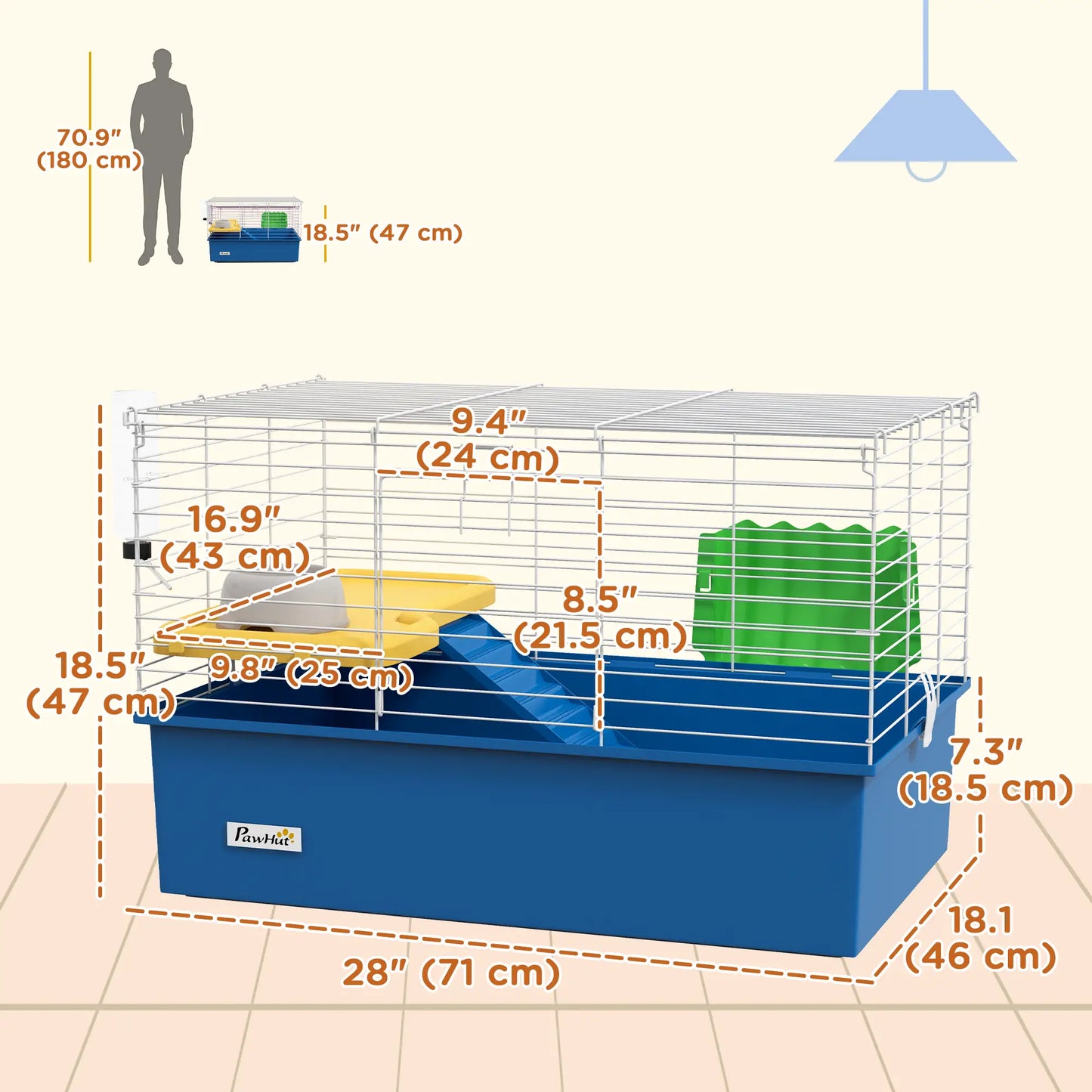 18.5" Small Animal Cage, Water Bottle, Food Dish, Platform, Ramp, Blue Houses & Habitats at Gallery Canada