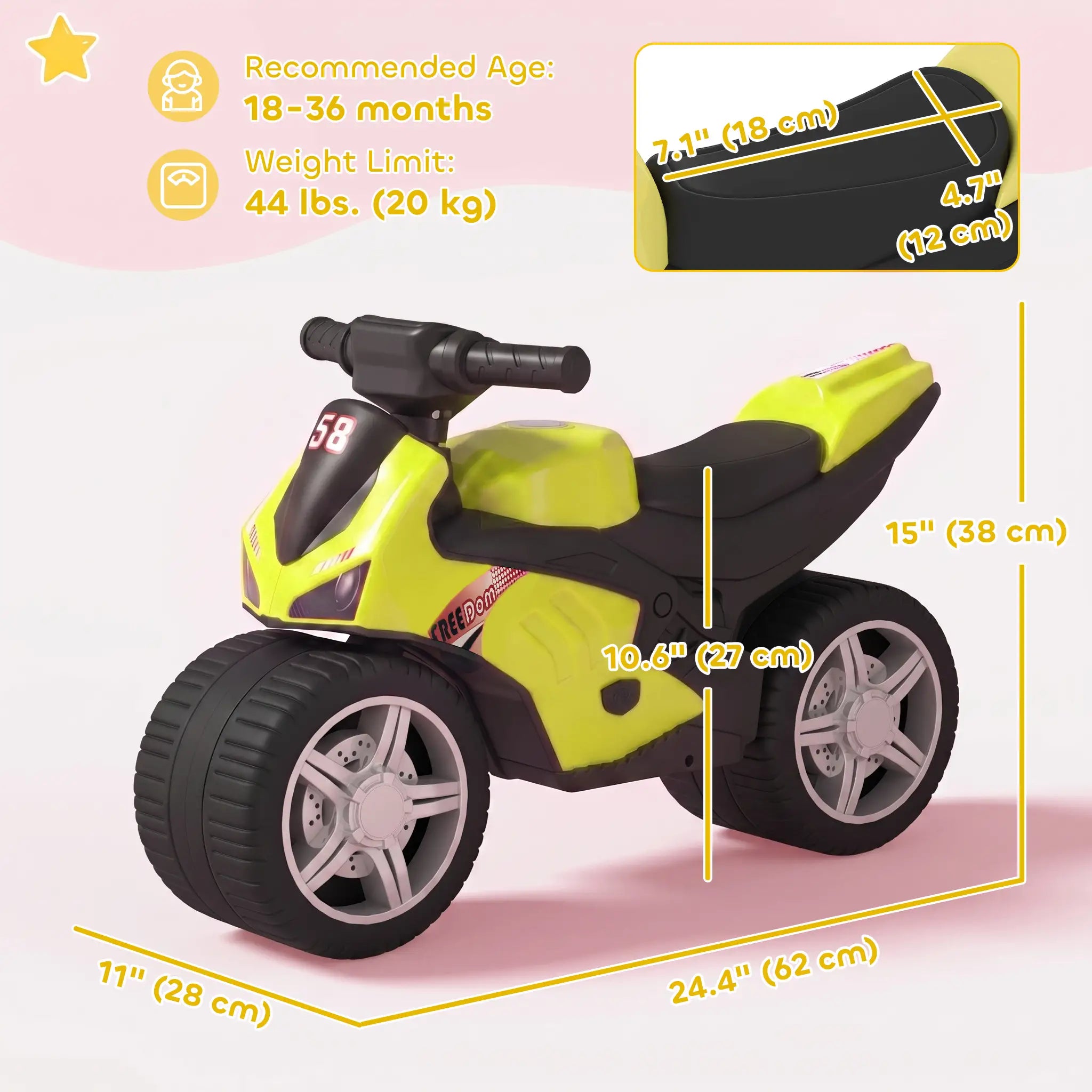 Balance Bike With Music, Wide Tires, Green Riding & Rocking Toys at Gallery Canada