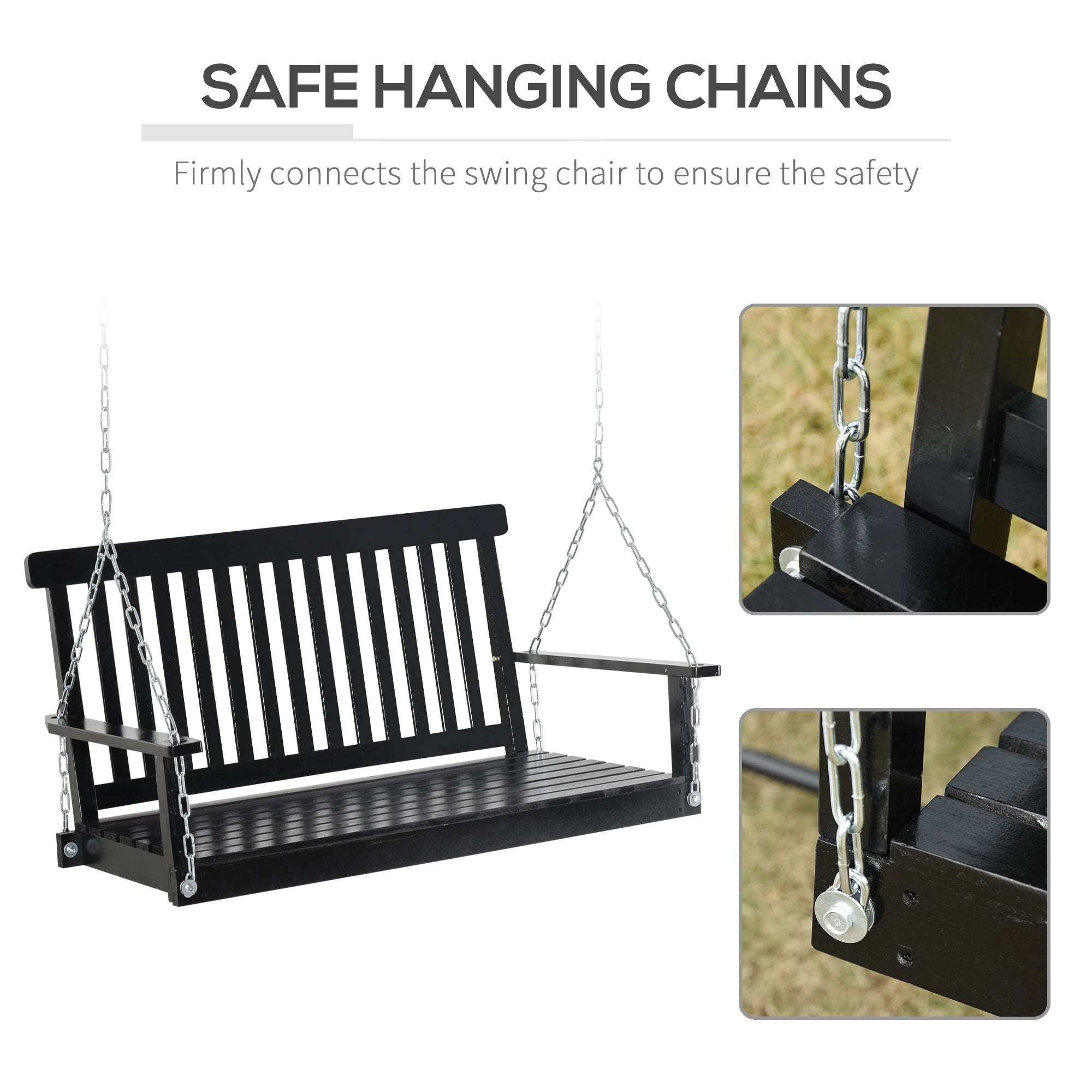 2-Seater Patio Swing Chair, Fir Wooden Porch Swing, Outdoor Garden, Black Hanging Porch Swings at Gallery Canada