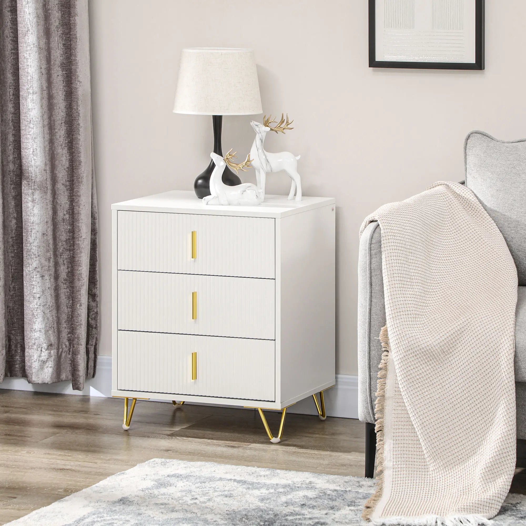 3-Drawer Storage Cabinet, Metal Legs, 19.7