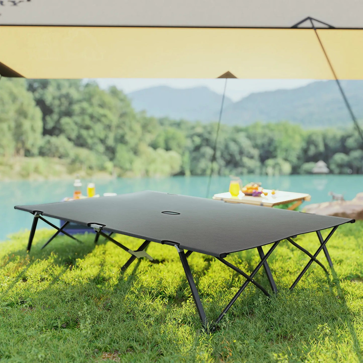 Two Person Folding Camping Cot, Portable Double Cot, 76", Dark Grey Camping Cots at Gallery Canada