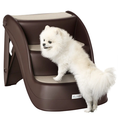 Portable Pet Stairs, Foldable 3-Step for Small Dogs Cats, Non-Slip Treads, Brown
