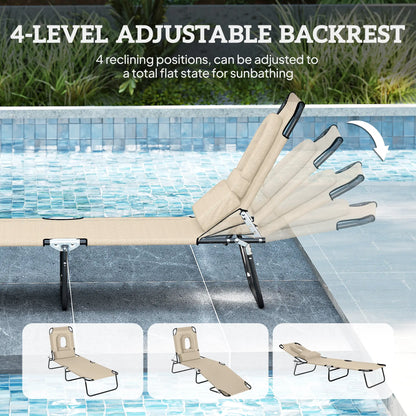 Outdoor Lounge Chair, Adjustable Backrest, Face Hole, Support Pillow, Beige Lounger Chairs at Gallery Canada