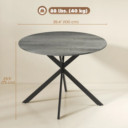 40" Round Kitchen Table For 4, Industrial Dining Table, Distressed, Grey