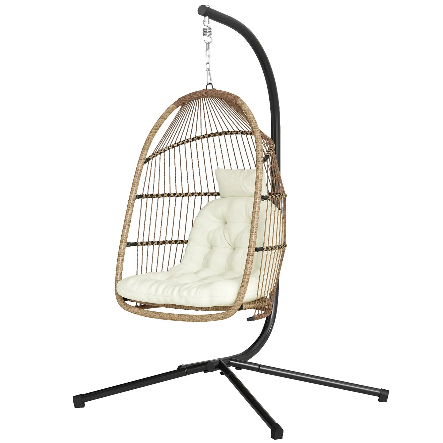 Foldable Wicker Egg Swing Chair, With Stand And UV Cushion, Beige Patio Chairs Beige at Gallery Canada