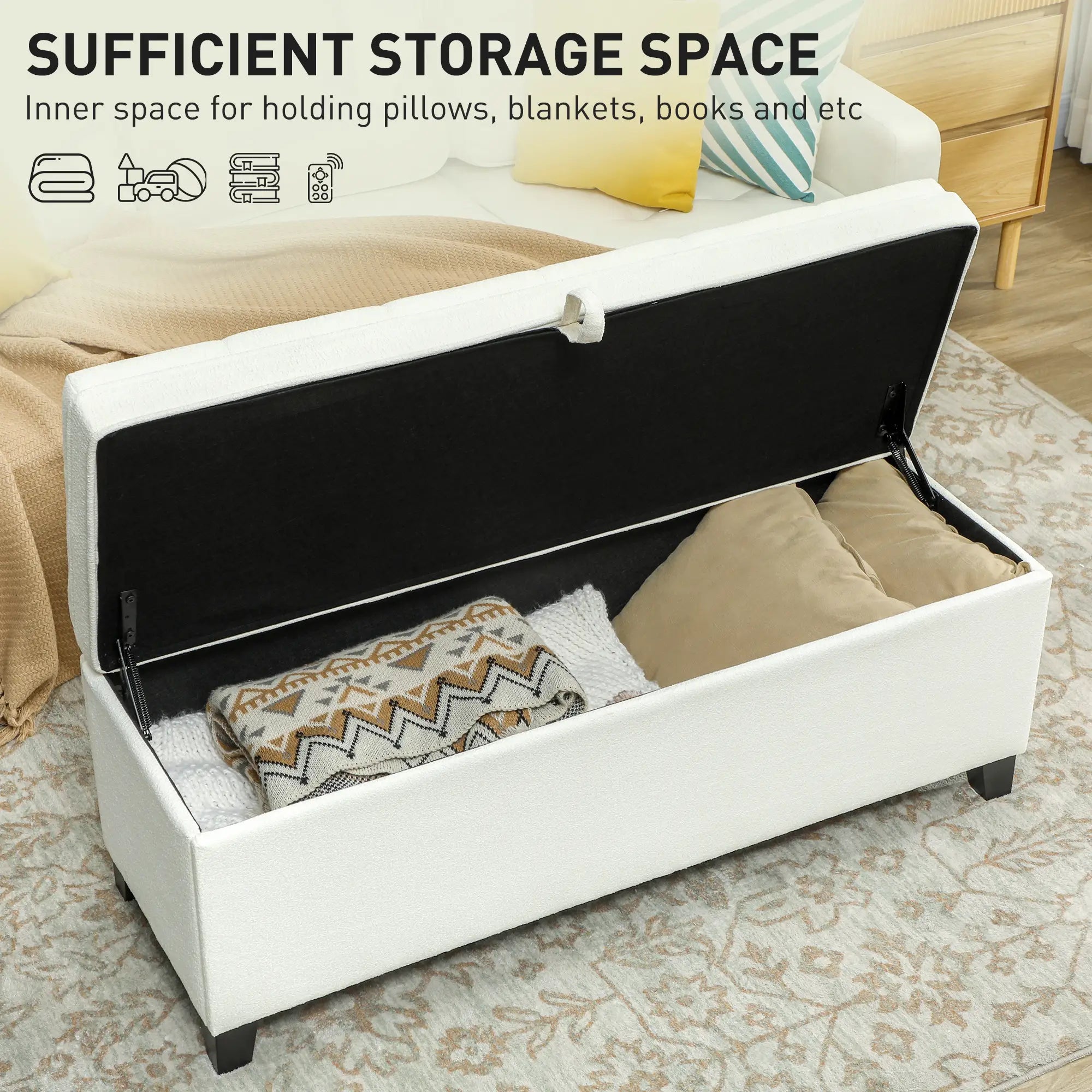 Storage Ottoman Bench, Foot Rest, 47 Inches, Cream White Storage Ottomans & Benches at Gallery Canada