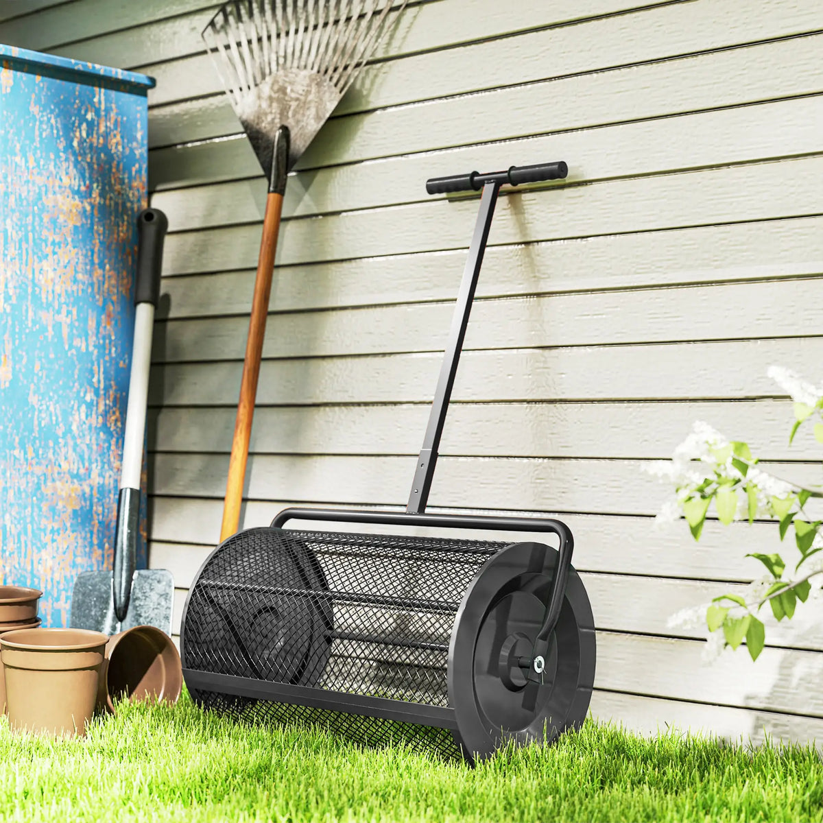 24 Inch Compost Spreader, Adjustable Handle 24.4/26.4 Inch, Black Garden Accessories at Gallery Canada