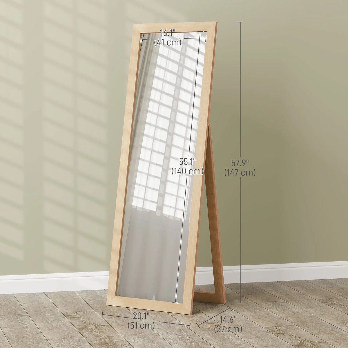 58" x 20" Floor Standing Mirror, Full Body, Oak Full Length Mirrors at Gallery Canada