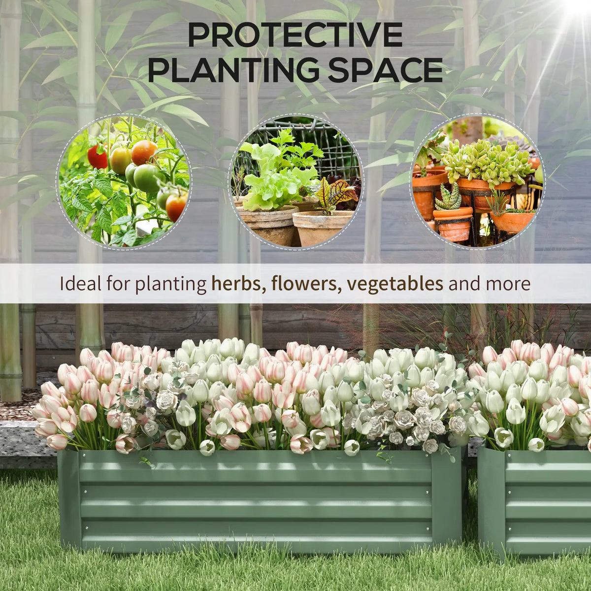 Steel Raised Garden Bed Set, 39"x20"x12", Green Galvanized Planter Boxes at Gallery Canada