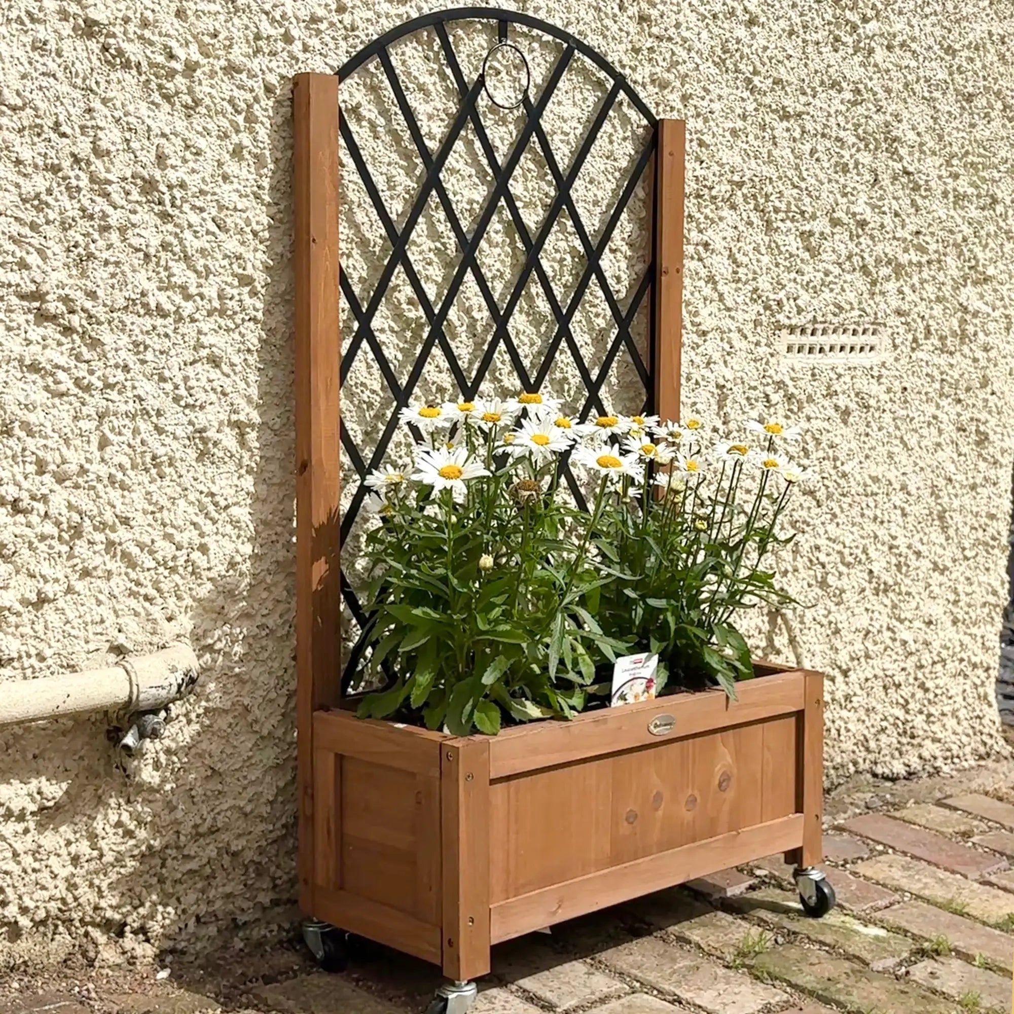 Raised Garden Bed With Metal Trellis, Elevated Planter Box With Wheels, 20.5