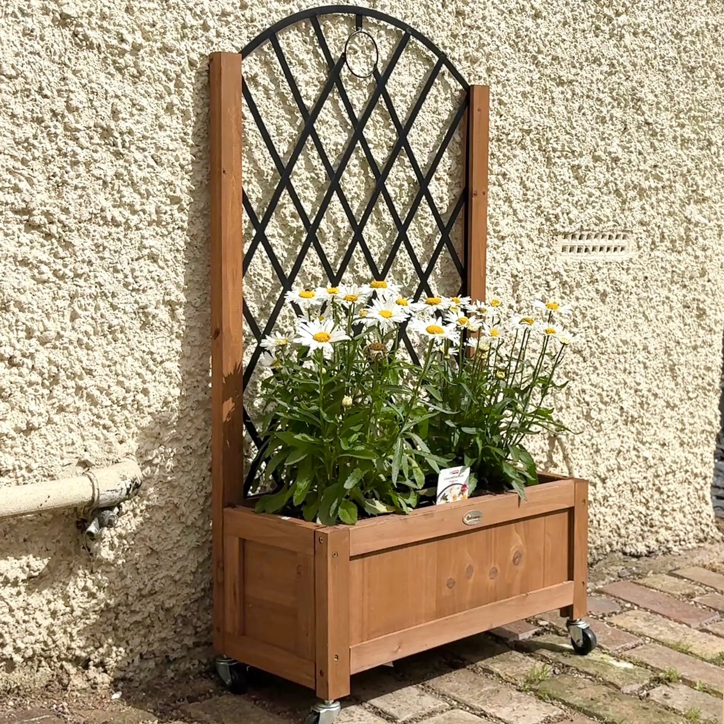 Raised Garden Bed With Metal Trellis, Elevated Planter Box With Wheels, 20.5" x 9.8" x 38.2", Brown Wooden Planter Boxes at Gallery Canada