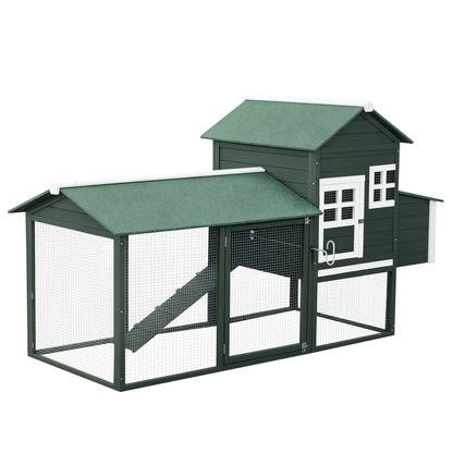 84" Wooden Chicken Coop, Rabbit Hutch, With Nesting Box, Green Chicken Coops Green and White at Gallery Canada