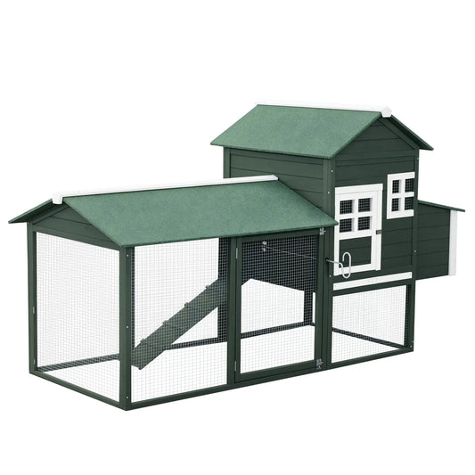84" Wooden Chicken Coop, Rabbit Hutch, With Nesting Box, Green Chicken Coops Green and White at Gallery Canada