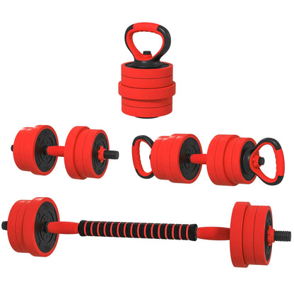 44lbs 4-in-1 Adjustable Dumbbell Set, Barbell, Kettlebell, Push Up Stand, Red Dumbbells & Barbells Red at Gallery Canada
