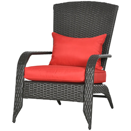 Wicker Adirondack Chair, Outdoor Rattan with Cushions, Red Patio Chairs Deep Brown Rattan, Red Fabric at Gallery Canada
