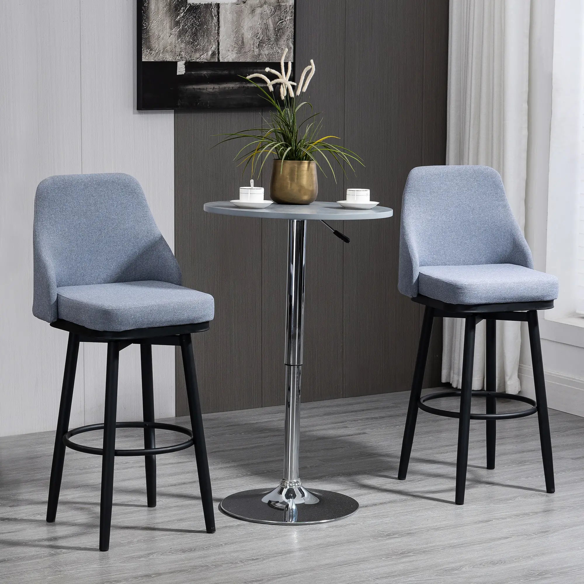 Extra Tall Bar Stools Set of 2, 360° Swivel, Steel Legs Footrest, Light Grey Bar Stools at Gallery Canada