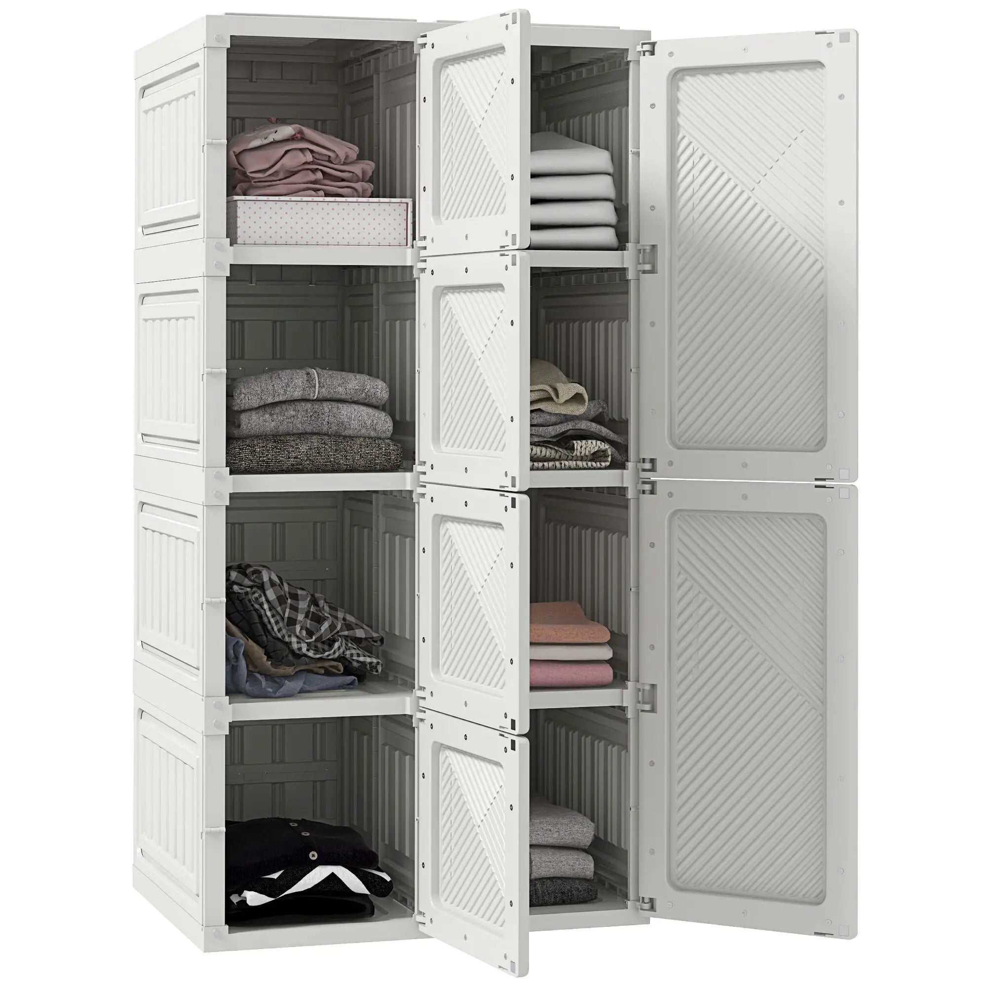 Portable Wardrobe, Foldable Clothes Organizer, 8 Compartments, Magnet Doors, White Clothing Storage at Gallery Canada