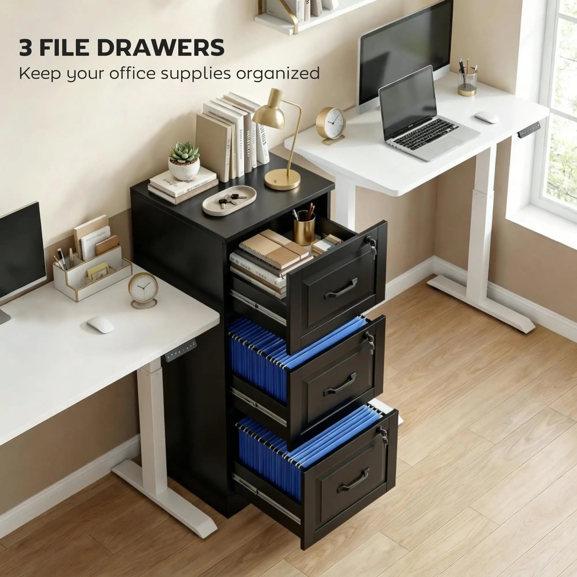 3 Drawer File Cabinet With Lock, Vertical Filing Cabinet, Black Office Cabinets & Cupboards at Gallery Canada