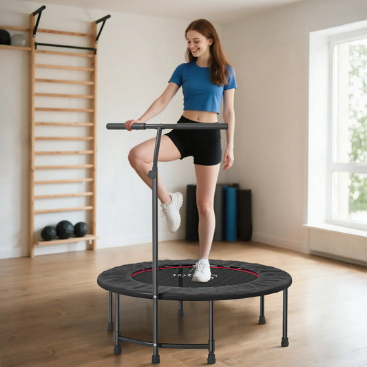 39" Mini Exercise Trampoline, Adjustable T-Bar, Indoor Fitness Rebounder, Black Trampolines Black at Gallery Canada