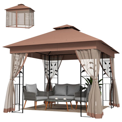 10'x10' Dark Brown Steel Patio Gazebo, Soft-Top Sun Shelter, Dark Brown Gazebos at Gallery Canada