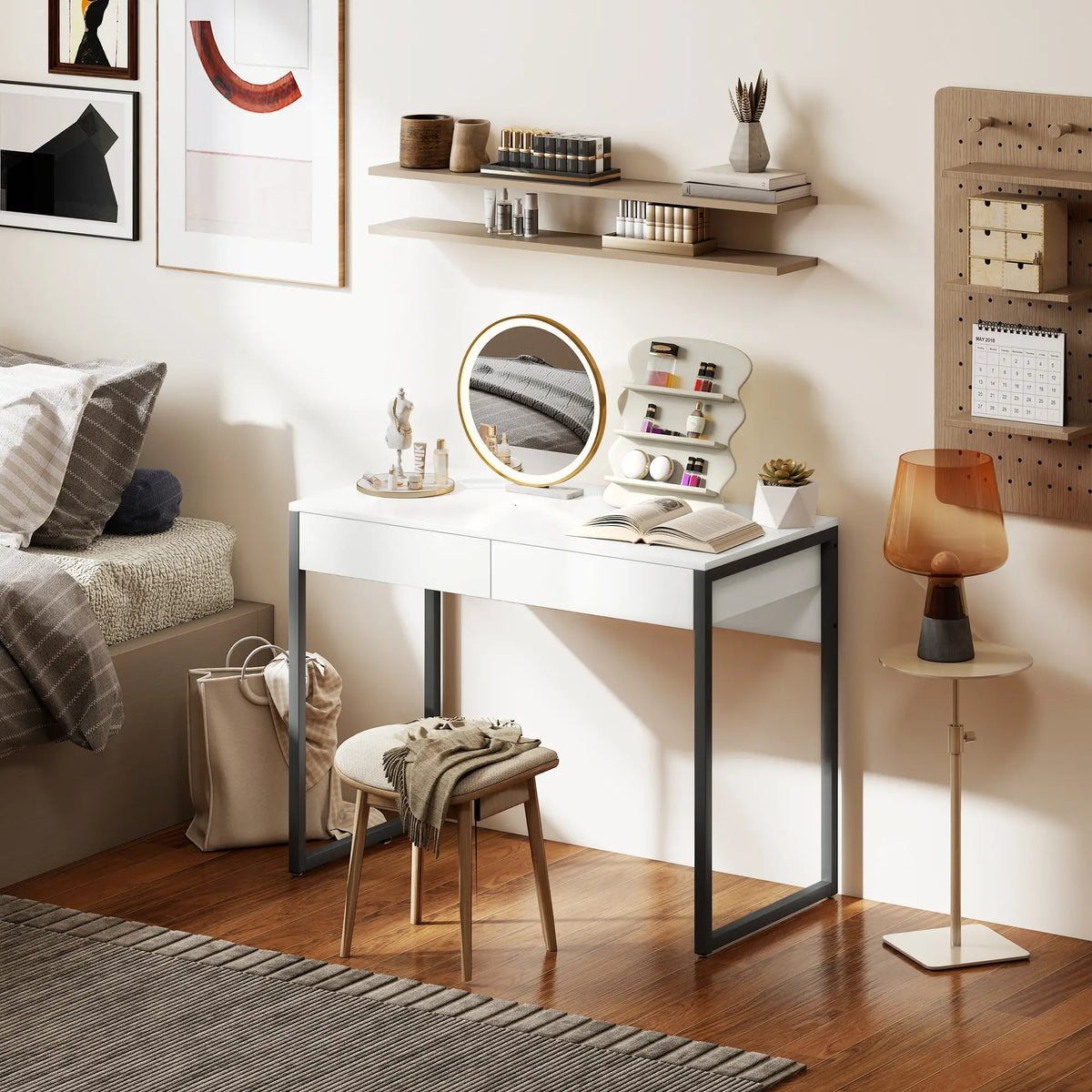 39" x 20" Computer Desk, 2 Drawers, High Gloss, White and Grey Computer Desks at Gallery Canada