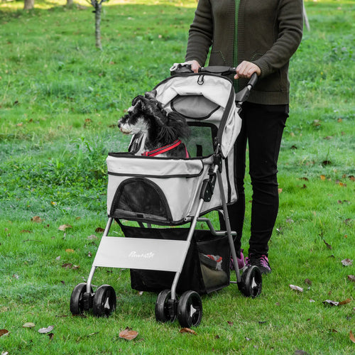 Dog Stroller, One-Click Folding, 4 Wheels, Storage Basket, XS/Small, Grey