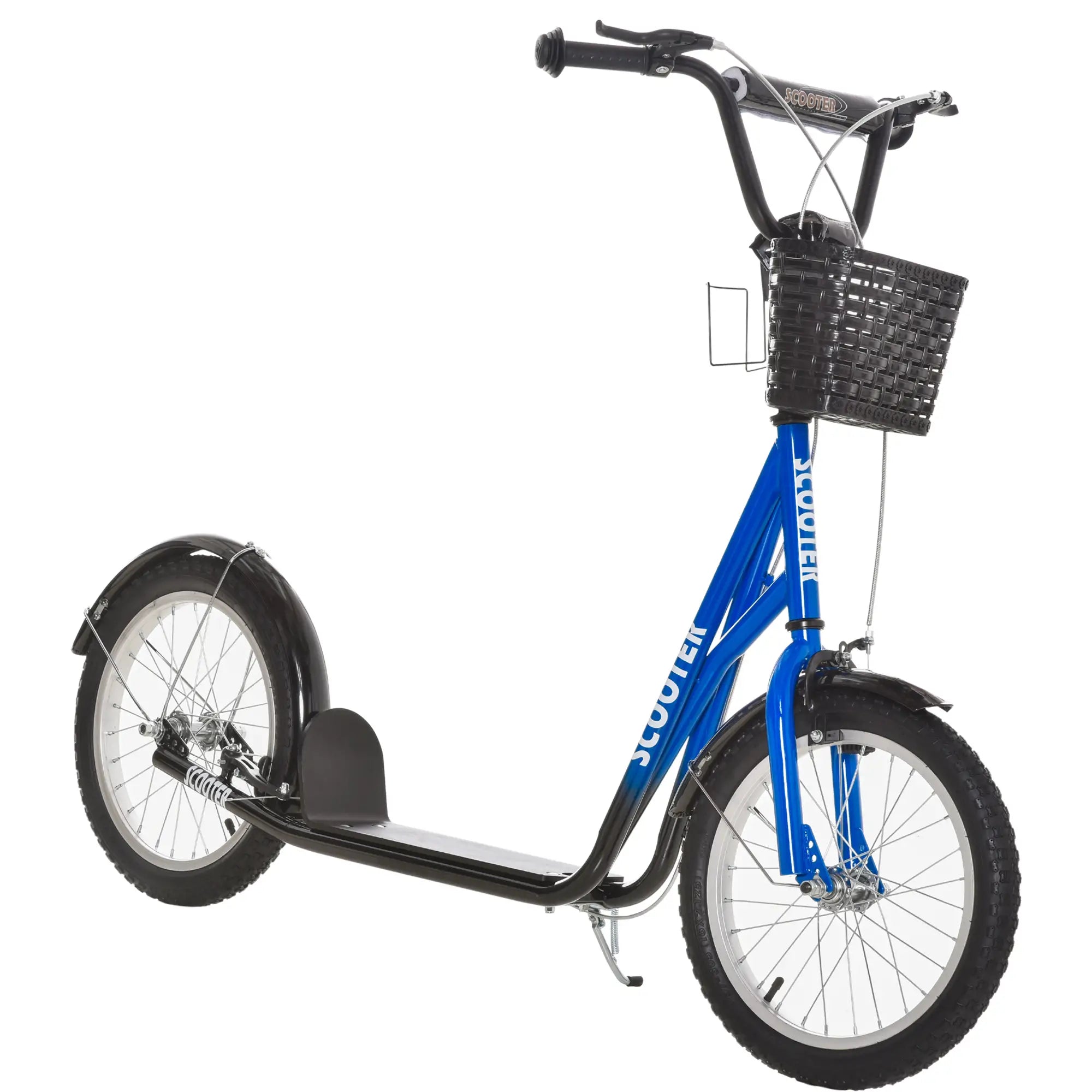 Kids Kick Scooter, Adjustable Handlebar, 2 Brakes, Basket, Cupholder, 16