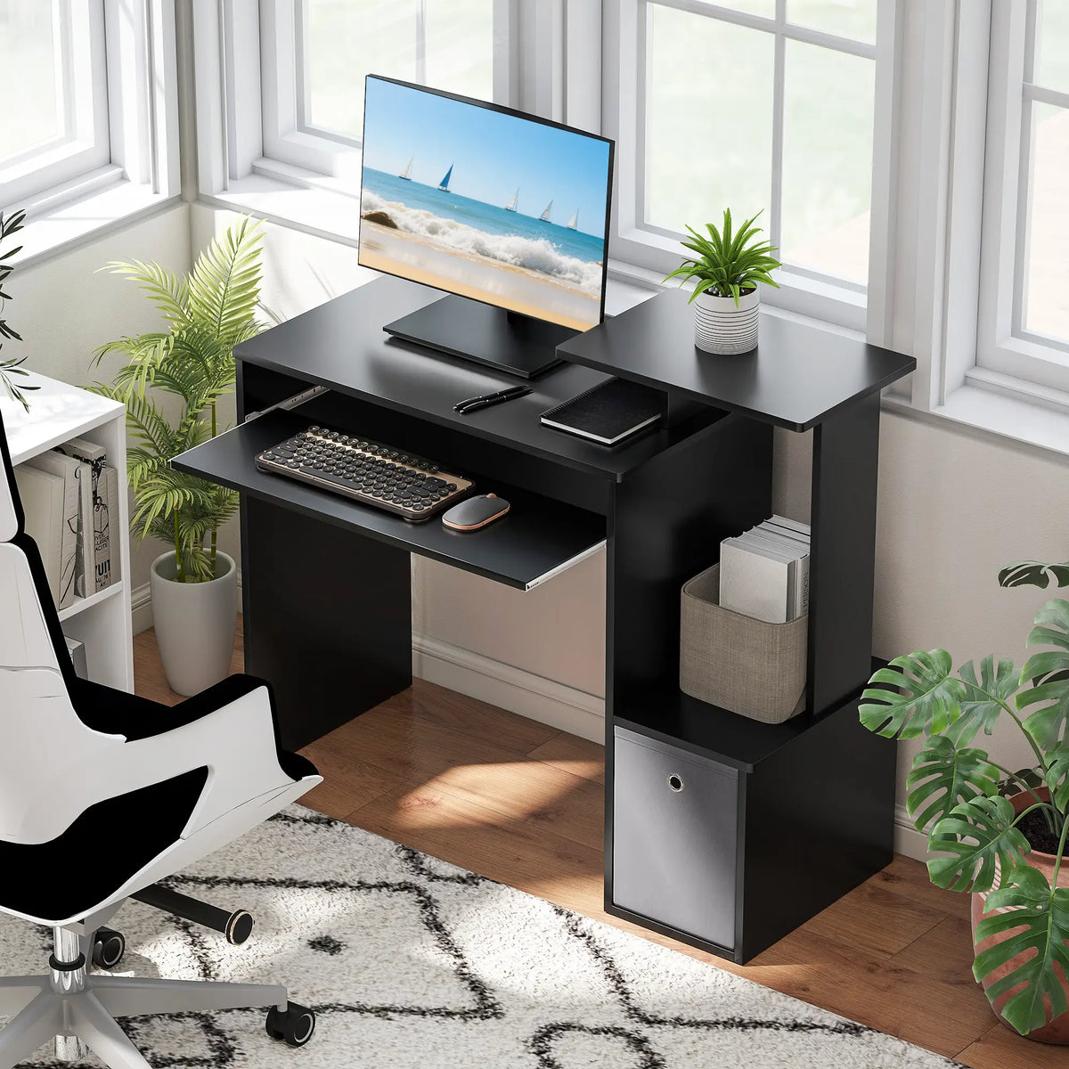 Computer Desk, Sliding Keyboard Tray, Storage Drawer, Black Computer Desks at Gallery Canada