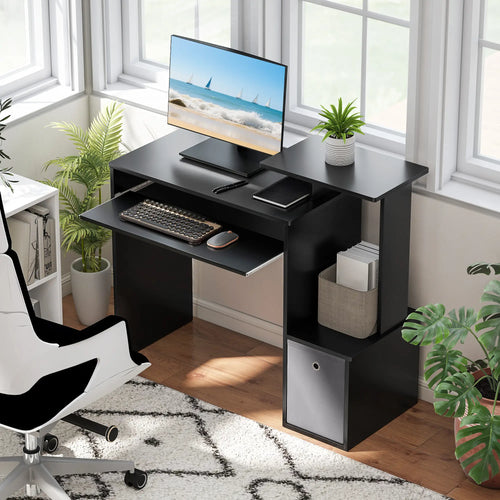 Computer Desk, Sliding Keyboard Tray, Storage Drawer, Black