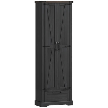 71 Inch Pantry Cabinet, Kitchen Storage with Adjustable Shelves, 2 Doors, Drawer, Black Kitchen Pantry Cabinets Black, Oak at Gallery Canada