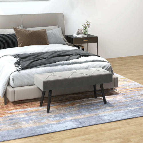 39 Inches Upholstered Bed Bench, Modern Steel Legs, Grey