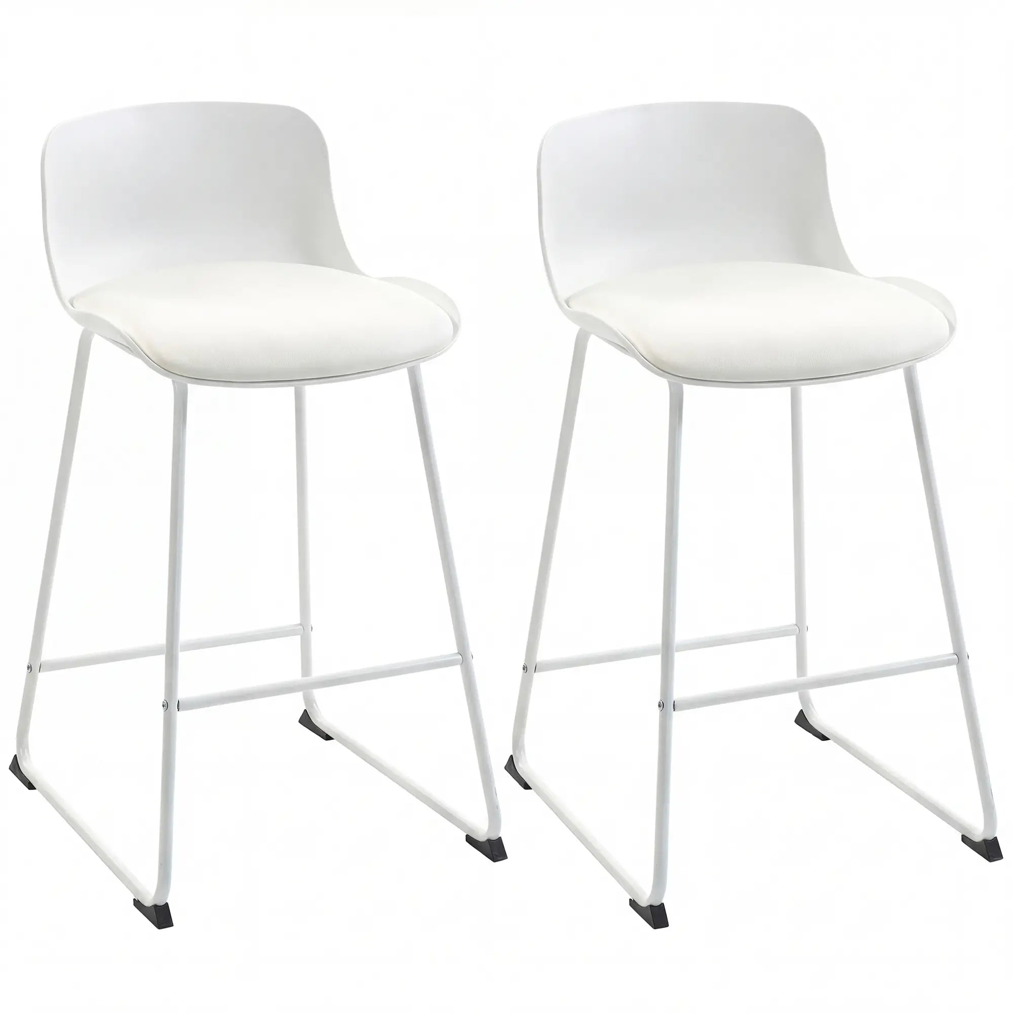 Modern Bar Stools Set of 2, PU Leather, Counter Height, White Bar Stools White at Gallery Canada