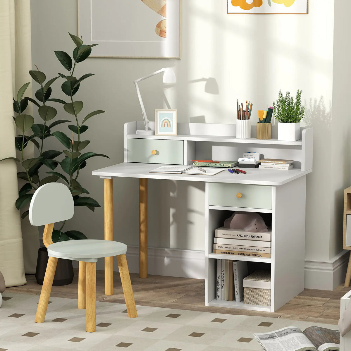 Kids Study Table and Chair Set with Storage, for 3-8 Year Old, Green Kids Desk Sets at Gallery Canada