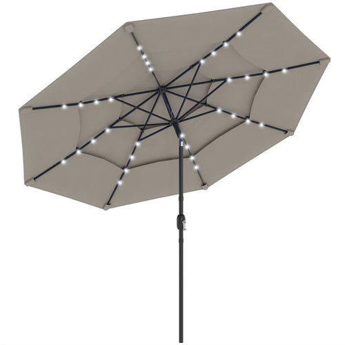 9.3 ft Outdoor Patio Umbrella, Solar LED Lights, Cover, Grey