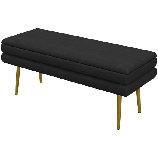 Velvet Upholstered Bench, Thick Padded Seat, Steel Legs, Black Storage Ottomans & Benches Black at Gallery Canada