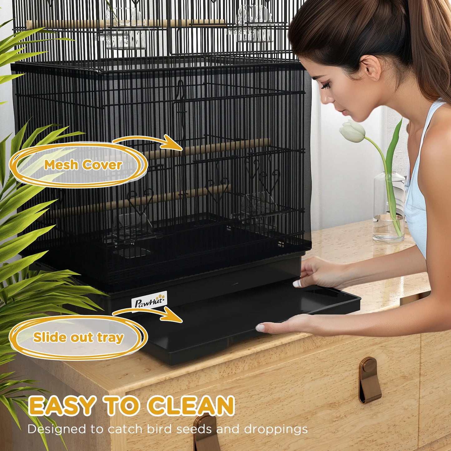 36" Bird Cage with Accessories, Handle, Mesh Cover, Black Bird Cages at Gallery Canada