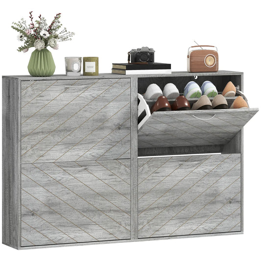 Shoe Storage Cabinet, 4 Flip Drawers, Narrow Slim, 12 Pair Organizer, Grey Shoe Storage Cabinets & Racks Grey at Gallery Canada