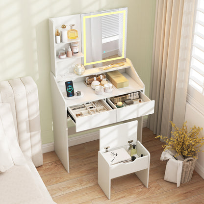 LED Lighted Makeup Vanity Desk, 3 Color Modes, White Makeup Vanities at Gallery Canada