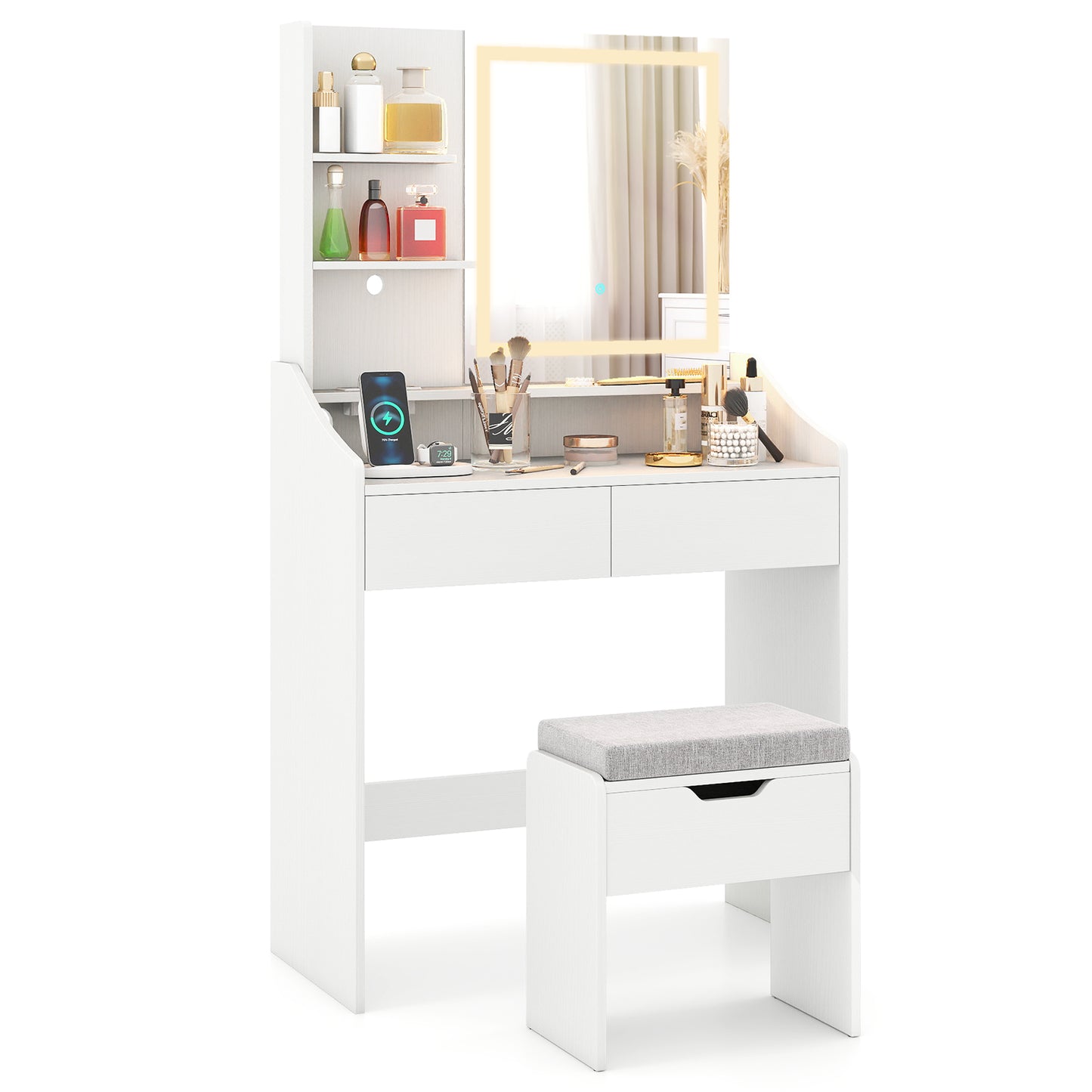 LED Lighted Makeup Vanity Desk, 3 Color Modes, White Makeup Vanities White at Gallery Canada