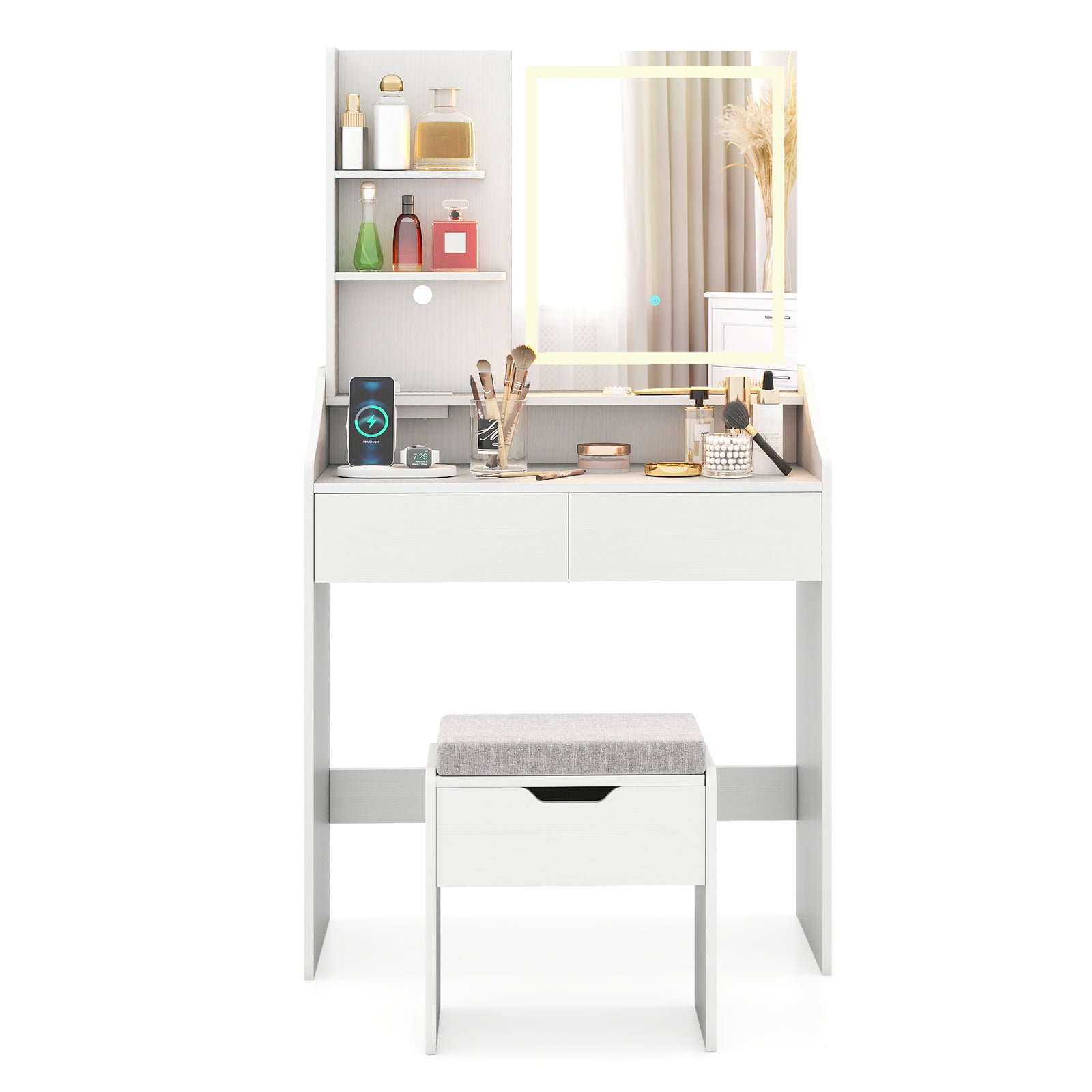 LED Lighted Makeup Vanity Desk, 3 Color Modes, White Makeup Vanities at Gallery Canada