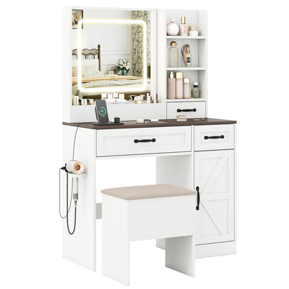 Farmhouse Vanity Desk With Mirror And Lights, White Makeup Vanities at Gallery Canada